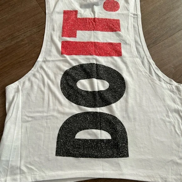 EUC NIKE White Tank Top with Black Glitter Text - Picture 2 of 2